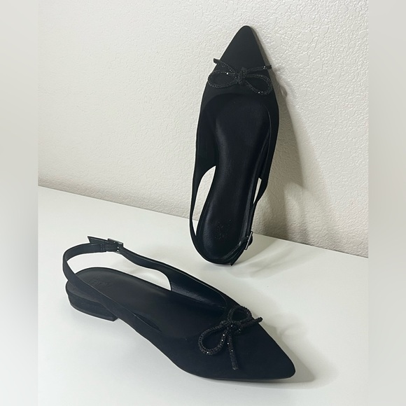 Black Flats with Sparkle Bow Detail Sz 10 - Picture 3 of 9